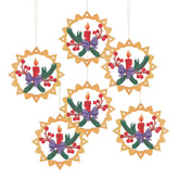 Hanging Ornament, Candle in Ring, Colour Lasercut (Set of 6)